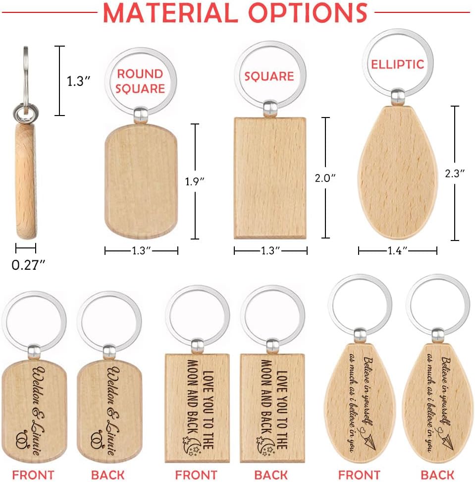 Personalized Any Text Keychain for Men Husband Boyfriend Dad Dog, Wooden Key Chain with Customized Text, 24 Icons, 12 Fonts, 3 Keychain Shapes are Available