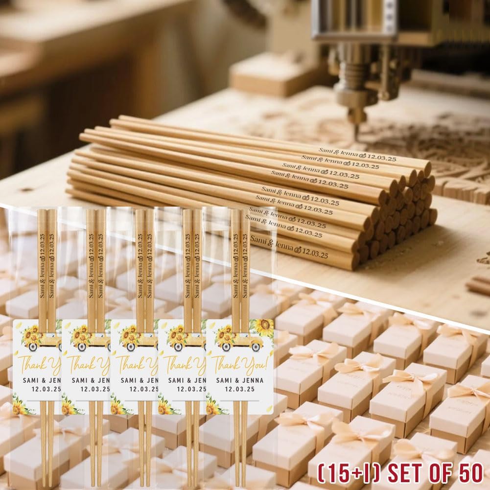 Personalized Wedding Favors with Thank You Cards, Custom Wooden Chopsticks, Housewarming Party Favors, Gifts for Party Guests Set of 10 - 200