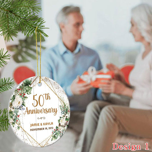 50th Anniversary Gifts for Couples, Custom any Years Ornaments, Wedding Gifts for Husband, Wife, Parents, Grandparents, Personalized Names Ceramic Keepsake, Ideal for Christmas Gifts