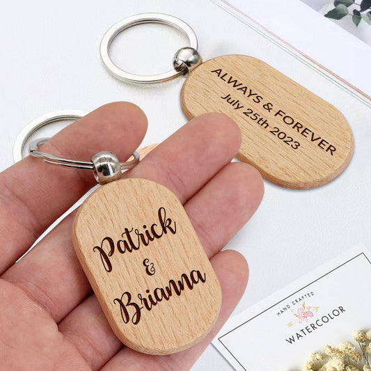 Personalized Name Wooden Keychain - Custom Engraved Key Chain, Handmade Gift for Couples, Newlyweds, Anniversary, Christmas, Valentine's Day Gift Idea