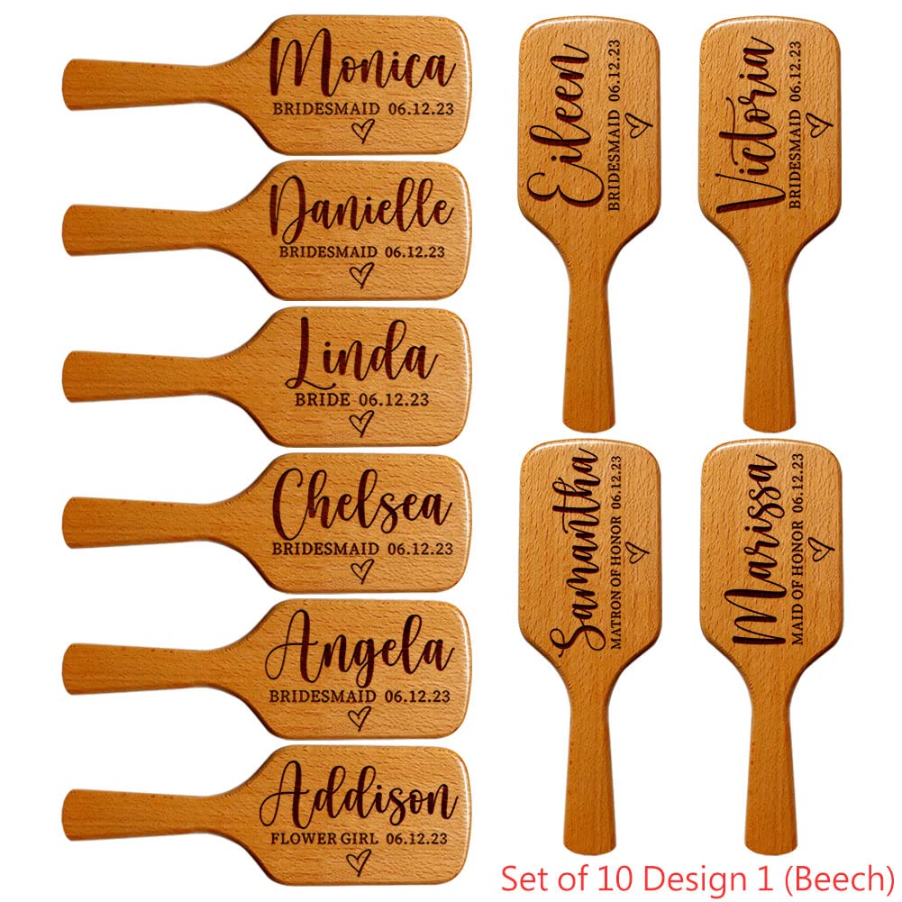 Personalized Bridesmaid Gift Set of 5 for Women - Custom Name Massage Combs | Hair Brush, Maid of Honor, Bridal Shower & Bachelorette Party Proposals