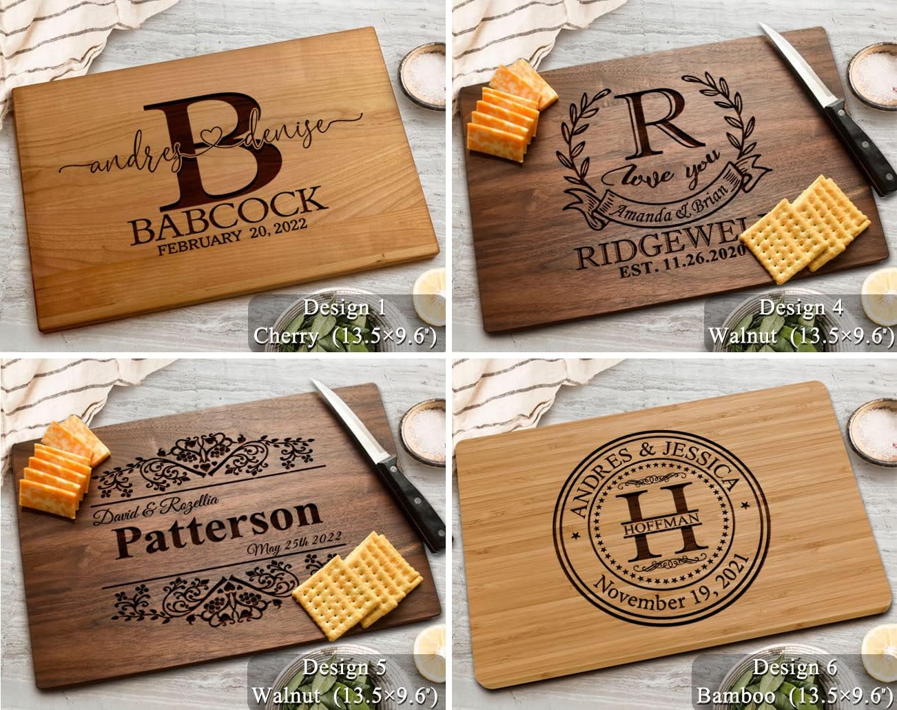 Personalized Wedding Gifts, Cutting Boards with Custom Names and Date for Anniversary, Housewarming, Christmas, Valentines Day, Handmade Wooden Kitchen Gift for Parents, Couples, Newlyweds