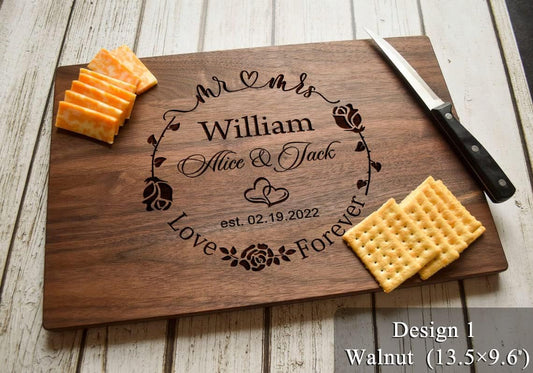 Gifts for Wedding, Personalized Cutting Boards for Couples, Anniversary, Valentines Day, Housewarming Gift - Handmade Customizable Wooden Kitchen Decoration, Gift for New Homeowners