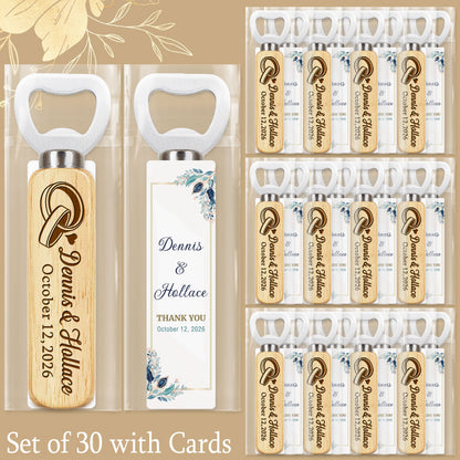 Personalized Wedding Favor Gifts for Guest, Wooden Bottle Openers Set with customized Couple's Name & Wedding Date, Pack of 6 - 150