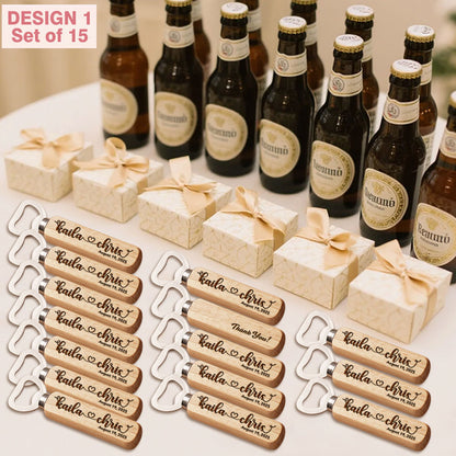 Personalized Wedding Favor Gifts for Guest, Wooden Bottle Openers Set with customized Couple's Name & Wedding Date, Pack of 15 - 100