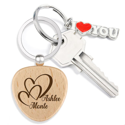 Personalized Name Wooden Keychain - Custom Engraved Key Chain, Handmade Gift for Couples, Newlyweds, Anniversary, Christmas, Valentine's Day Gift Idea