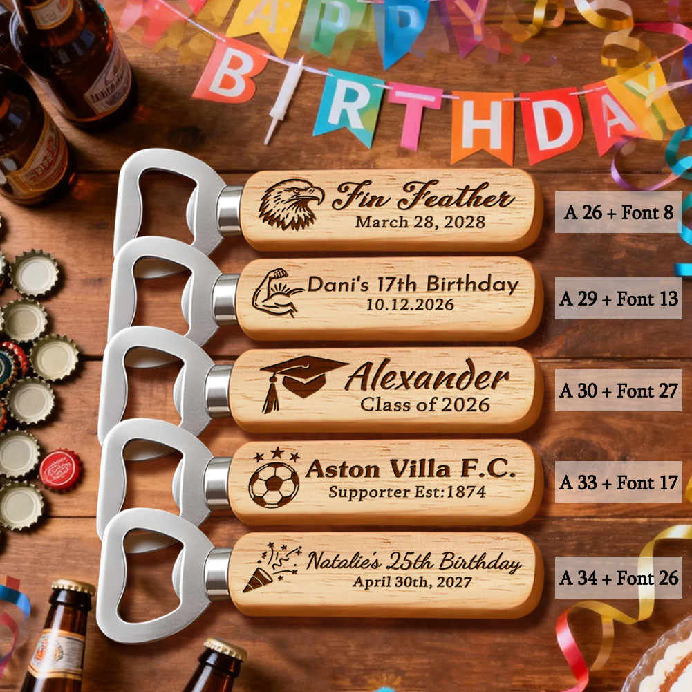 Personalized Wedding Favor Gifts for Guest, Wooden Bottle Openers Set with customized Couple's Name & Wedding Date, Pack of 6 - 150