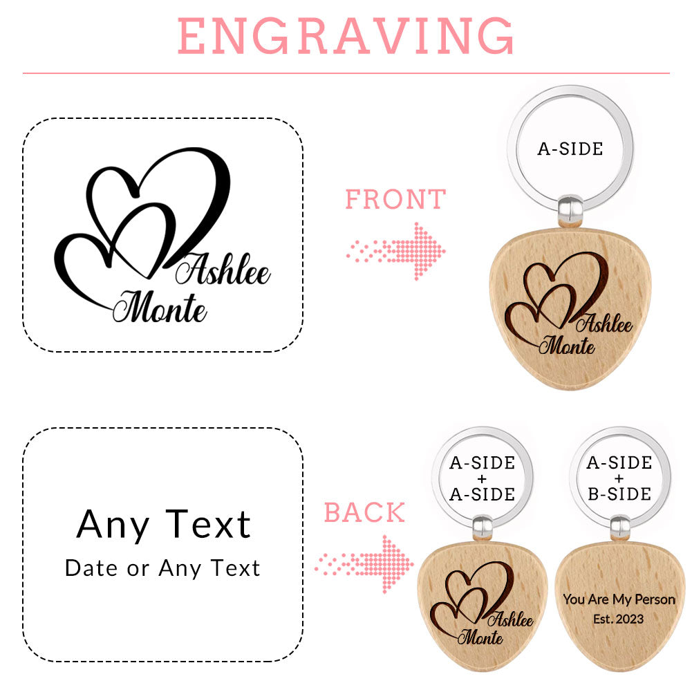 Personalized Name Wooden Keychain - Custom Engraved Key Chain, Handmade Gift for Couples, Newlyweds, Anniversary, Christmas, Valentine's Day Gift Idea