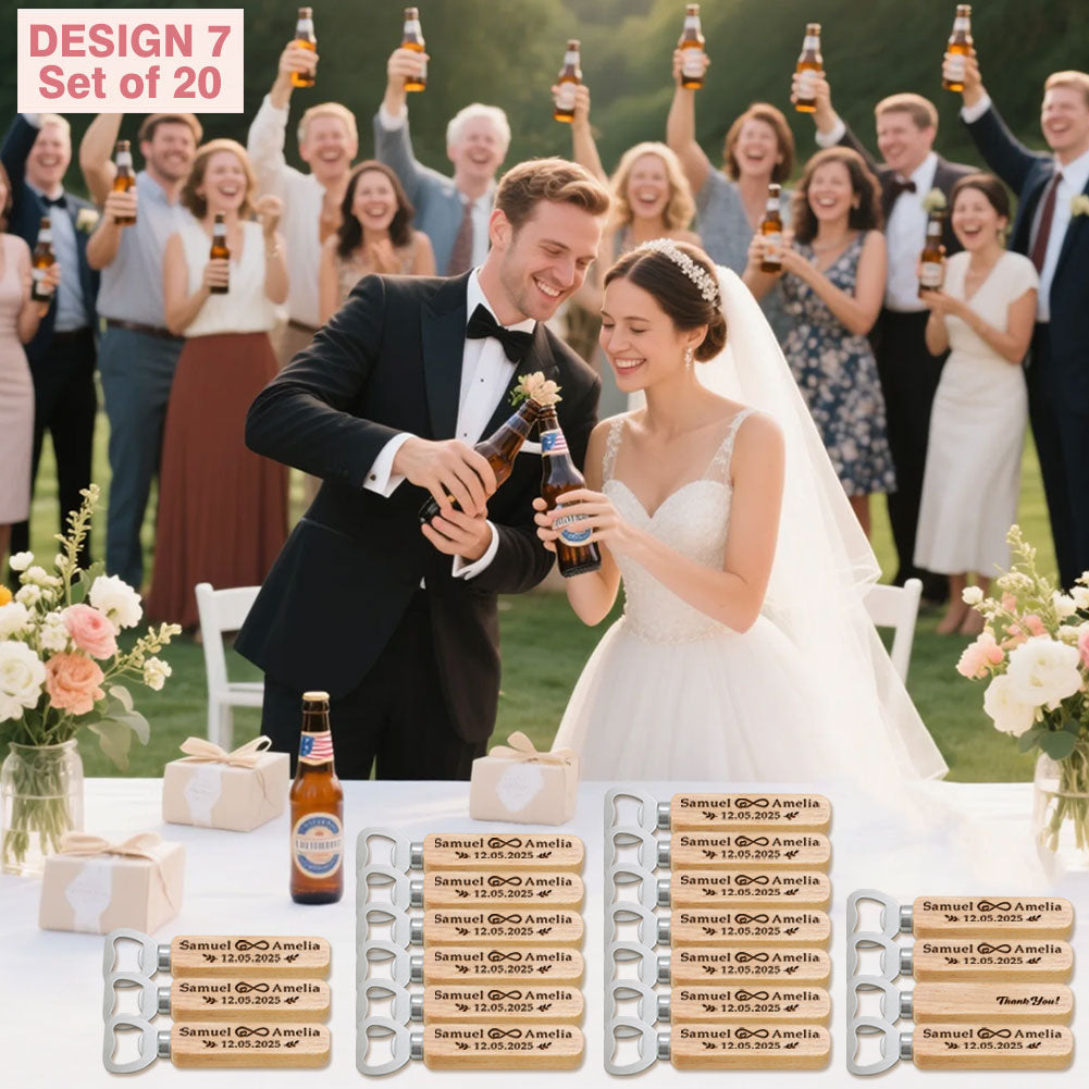Personalized Wedding Favor Gifts for Guest, Wooden Bottle Openers Set with customized Couple's Name & Wedding Date, Pack of 15 - 100