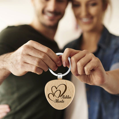 Personalized Name Wooden Keychain - Custom Engraved Key Chain, Handmade Gift for Couples, Newlyweds, Anniversary, Christmas, Valentine's Day Gift Idea