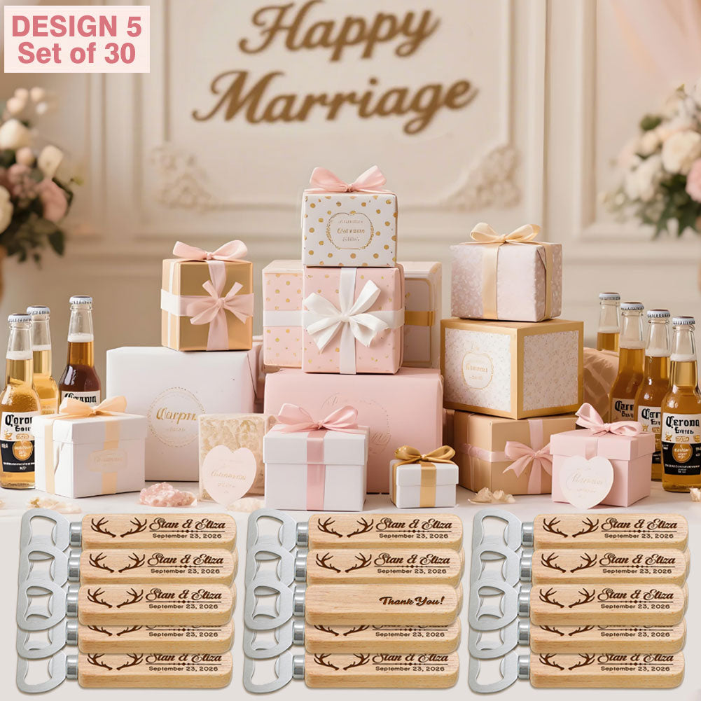 Personalized Wedding Favor Gifts for Guest, Wooden Bottle Openers Set with customized Couple's Name & Wedding Date, Pack of 15 - 100