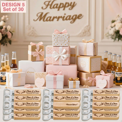 Personalized Wedding Favor Gifts for Guest, Wooden Bottle Openers Set with customized Couple's Name & Wedding Date, Pack of 15 - 100