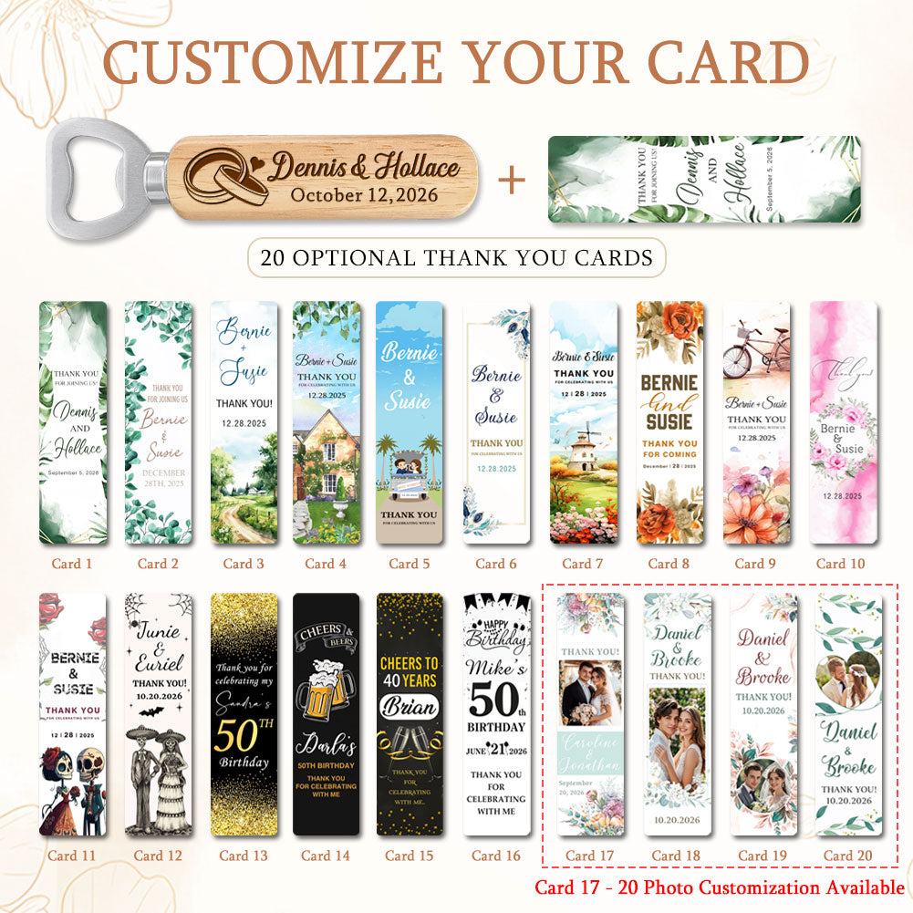 Personalized Wedding Favor Gifts for Guest, Wooden Bottle Openers Set with customized Couple's Name & Wedding Date, Pack of 6 - 150