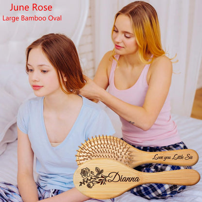 Personalized Wooden Hair Brush for Women, Custom Name & Birth Flower Hair Brush Gifts for Mom, Wife, Sister, Best Friend, Aunt, Grandma
