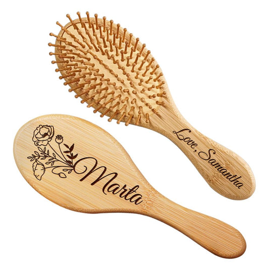 Personalized Wooden Hair Brush for Women, Custom Name & Birth Flower Hair Brush Gifts for Mom, Wife, Sister, Best Friend, Aunt, Grandma