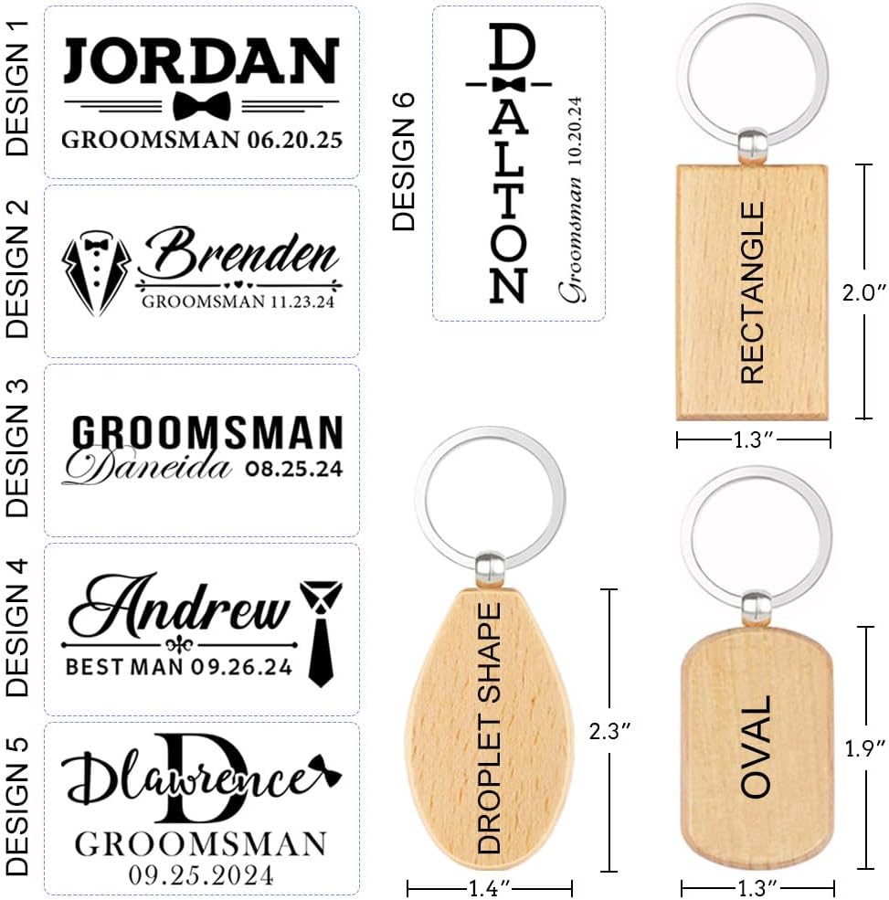 Generic Personalized Groomsman Gifts, Custom Name Wooden Keychain Gift for Best Man, Him, Brother, Boy Friend, Father, Universal, Brown