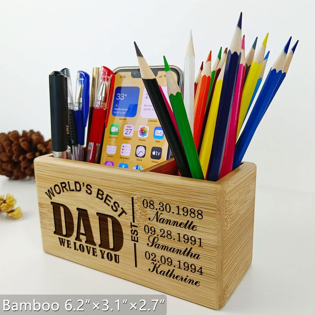 Gifts for Dad from Daughter, Son or Wife, Personalized Pen Holder for Father, Ideal for Father's Day, Birthday, Christmas, Valentine's Day, Custom Name Desk Organizer