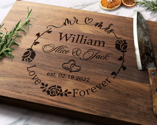 Gifts for Wedding, Personalized Cutting Boards for Couples, Anniversary, Valentines Day, Housewarming Gift - Handmade Customizable Wooden Kitchen Decoration, Gift for New Homeowners