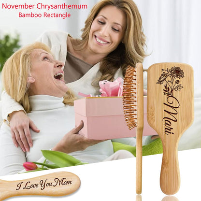 Personalized Wooden Hair Brush for Women, Custom Name & Birth Flower Hair Brush Gifts for Mom, Wife, Sister, Best Friend, Aunt, Grandma