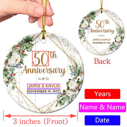 50th Anniversary Gifts for Couples, Custom any Years Ornaments, Wedding Gifts for Husband, Wife, Parents, Grandparents, Personalized Names Ceramic Keepsake, Ideal for Christmas Gifts
