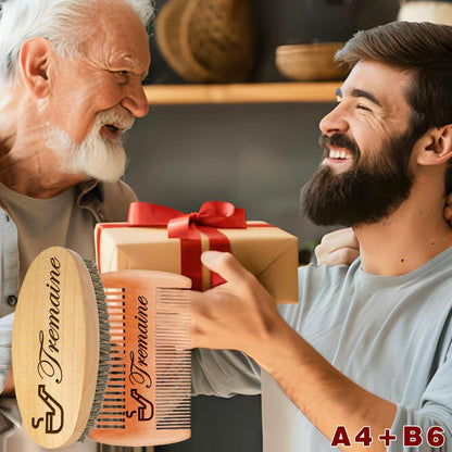 Personalized Name Beard Comb & Beard Brush Set for Men - Natural Boar Bristle Brush and Dual Action Pear Wood Comb w/Velvet Travel Pouch and Gift Box, Ideal for Grooming Beards and Mustache