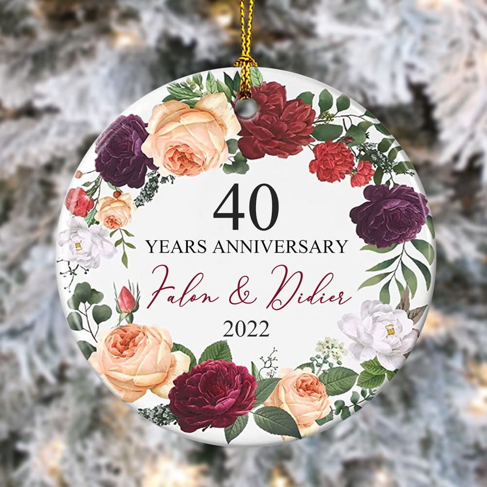 Wedding Anniversary Gifts for Couples, Personalized Names Ceramic Ornament Gift for Husband & Wife, Parents, Grandparents, Custom any Years and Names Keepsake, Ideal Christmas Gifts, Valentine's Day