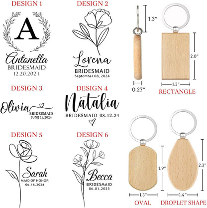 Bridesmaid Gifts, Personalized Name Keychains, Custom Wooden Key Chain, Bridesmaid Proposal Gift, Gifts for Maid of Honor, Bridal Shower Gift, Bachelorette Party Gifts, Set 6 to 12