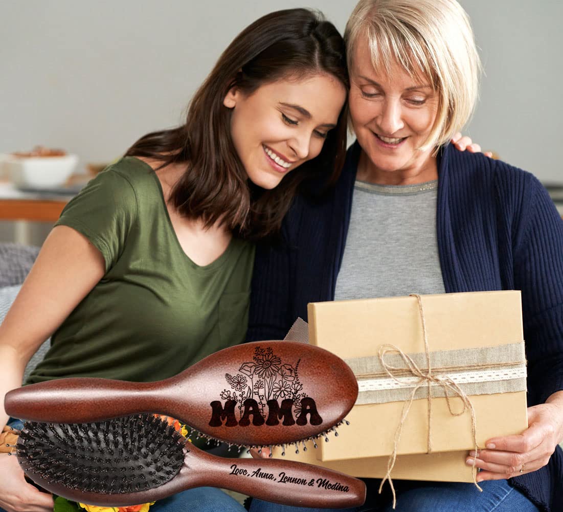 Personalized Bamboo Hair Brush & Comb for Mom - Birthday & Mother's Day Gift from Daughter or Son
