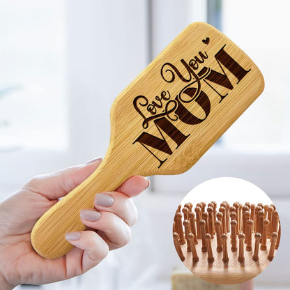 Gifts for Mom, Personalized Hair Brush, Love you Mom Natural Wooden Comb - Happy Mother`s Day Valentine's Day Birthday Christmas Wedding Anniversary Thanksgiving Present for Mom