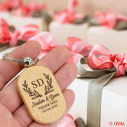 Wedding Favor Gifts for Guests, Personalized Name Keychains, Custom Natural Wooden Key Chain, Pack of 15 to 100