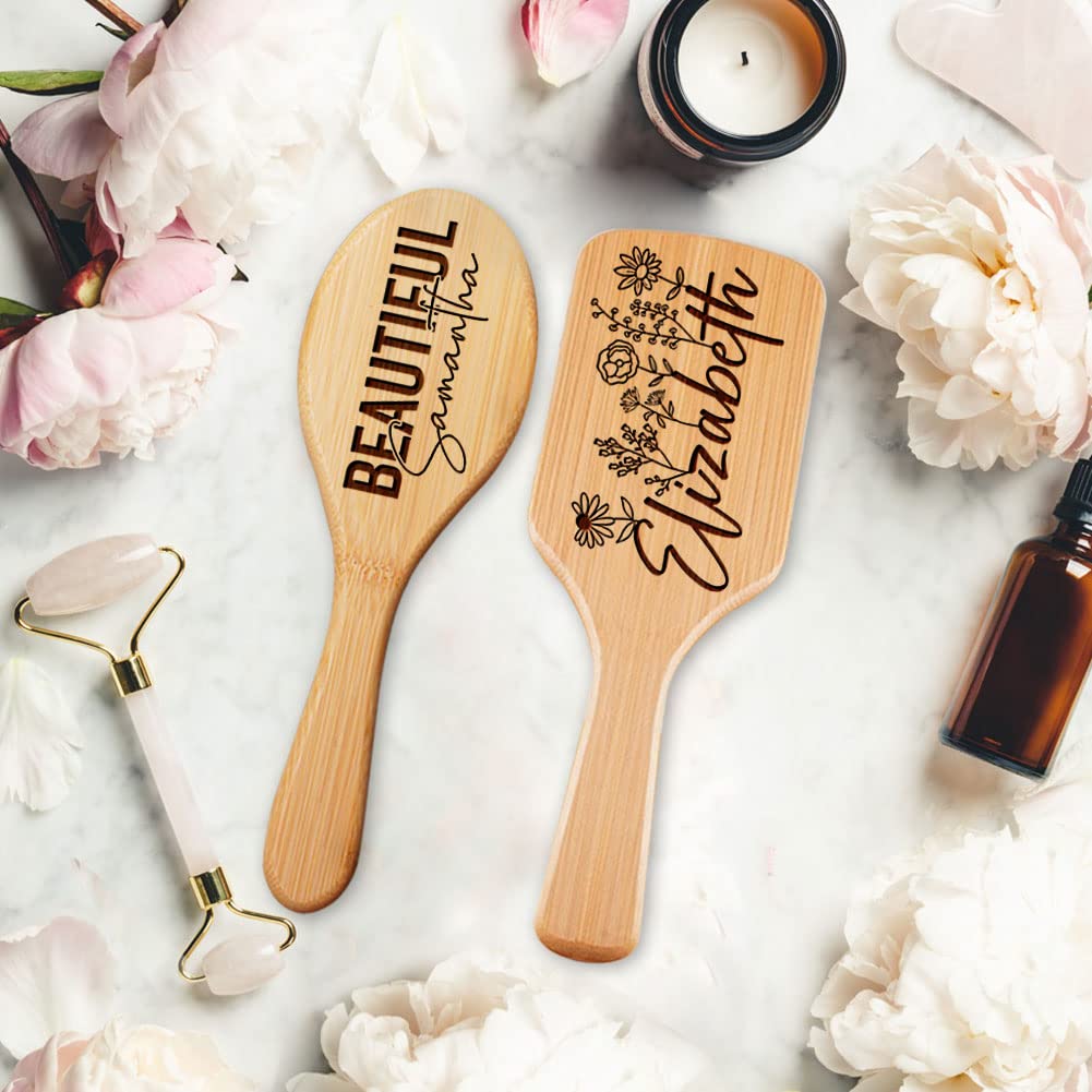 Personalized Bamboo Hair Brush, Custom Name Comb for Women, Christmas Birthday Gifts for Mom Wife Her Grandma Friends Sister, Natural Wooden Bamboo Brush