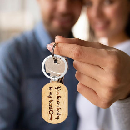 Personalized Any Text Keychain for Men Husband Boyfriend Dad Dog, Wooden Key Chain with Customized Text, 24 Icons, 12 Fonts, 3 Keychain Shapes are Available