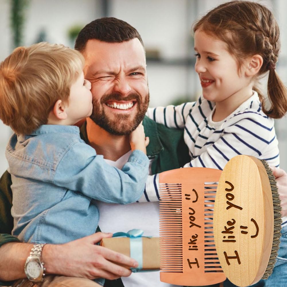 Personalized Handwriting Pattern Beard Comb & Beard Brush Set for Men - Natural Boar Bristle Brush and Dual Action Wood Comb w/Velvet Travel Pouch and Gift Box, Ideal for Grooming Beards and Mustache