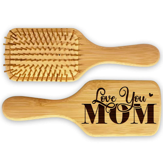 Gifts for Mom, Personalized Hair Brush, Love you Mom Natural Wooden Comb - Happy Mother`s Day Valentine's Day Birthday Christmas Wedding Anniversary Thanksgiving Present for Mom