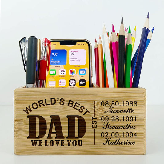Gifts for Dad from Daughter, Son or Wife, Personalized Pen Holder for Father, Ideal for Father's Day, Birthday, Christmas, Valentine's Day, Custom Name Desk Organizer