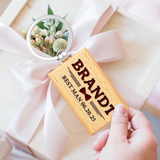 Generic Personalized Groomsman Gifts, Custom Name Wooden Keychain Gift for Best Man, Him, Brother, Boy Friend, Father, Universal, Brown