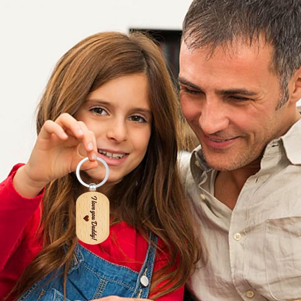 Personalized Any Text Keychain for Men Husband Boyfriend Dad Dog, Wooden Key Chain with Customized Text, 24 Icons, 12 Fonts, 3 Keychain Shapes are Available