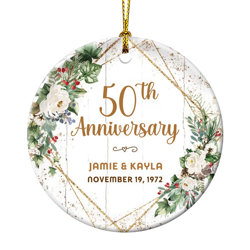 50th Anniversary Gifts for Couples, Custom any Years Ornaments, Wedding Gifts for Husband, Wife, Parents, Grandparents, Personalized Names Ceramic Keepsake, Ideal for Christmas Gifts