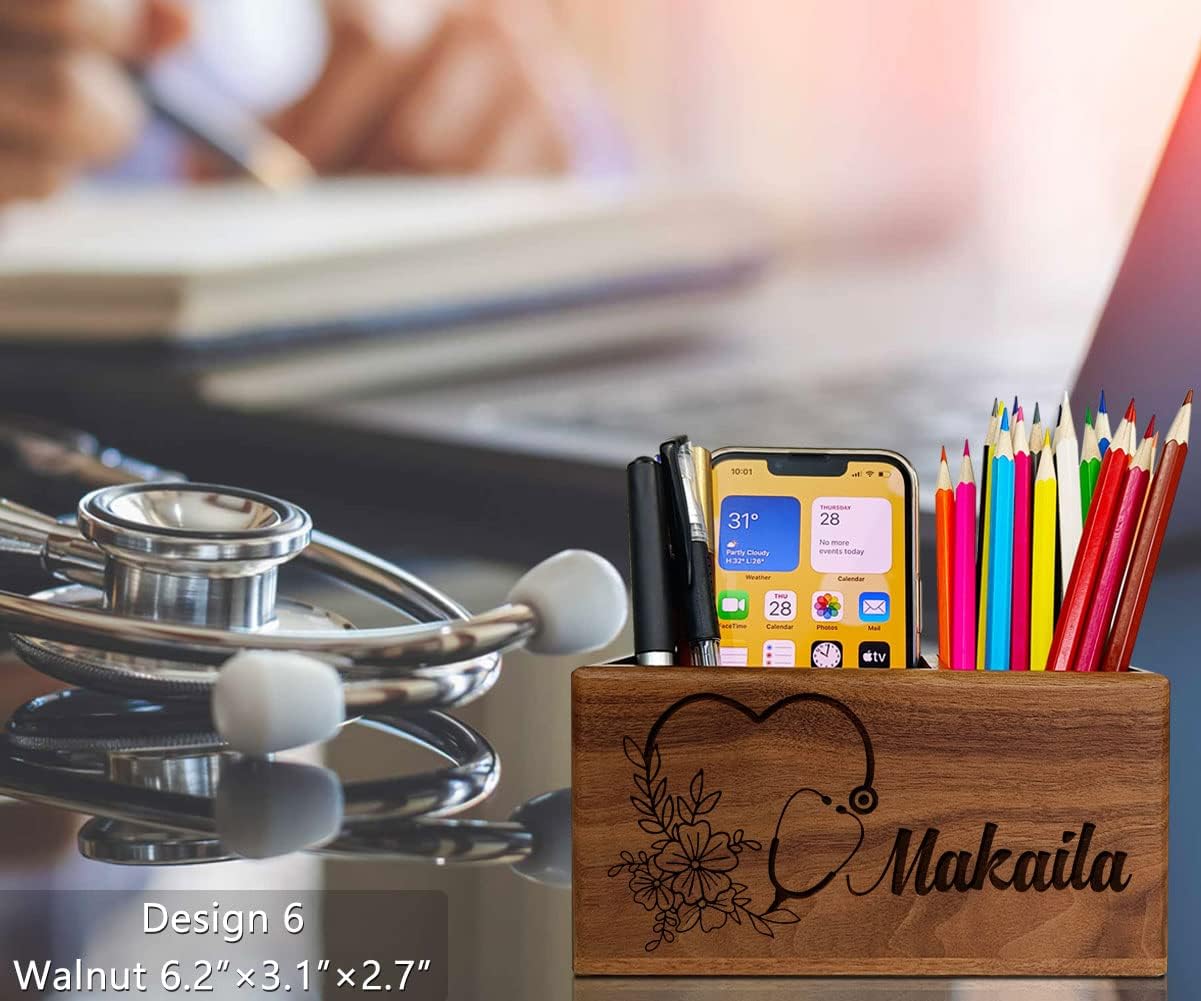 Gifts for Doctors, Personalized Name Pen Holder for Nurses, Hygienists, Assistants, Physician, Dentists, Unique Graduation, Birthday or Christmas Gifts Idea, Custom Desk Organizer