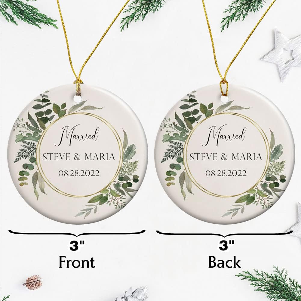 Personalized Names Christmas Tree Ornaments, Customizable Ceramic Ornament, Gifts for Newlyweds, Just Married Couples, First Christmas Married Ornaments 2022, Memorable Gift for Wedding, Engagement