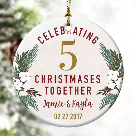 Personalized Christmas Ornaments for Couples, Custom Any Years & Names & Date Wedding for Parents, Grandparents, Wife, Husband, Ceramic Keepsake for Christmas Tree Hanging Decoration