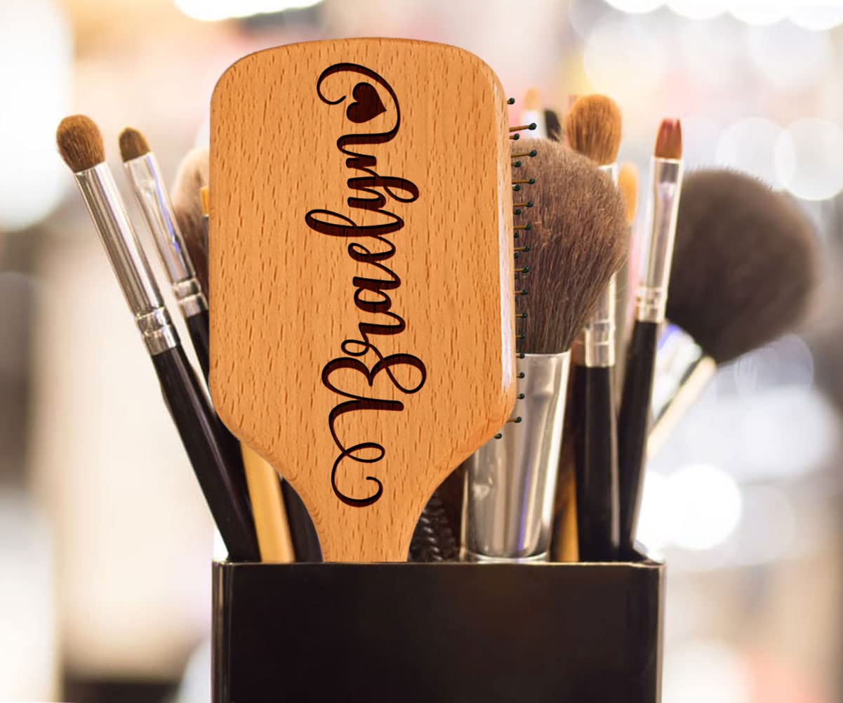 Personalized Bamboo Hair Brush, Custom Name Comb for Women, Christmas Birthday Gifts for Mom Wife Her Grandma Friends Sister, Natural Wooden Bamboo Brush