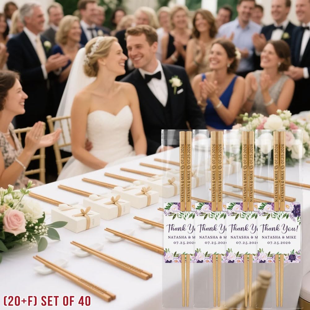Personalized Wedding Favors with Thank You Cards, Custom Wooden Chopsticks, Housewarming Party Favors, Gifts for Party Guests Set of 10 - 200
