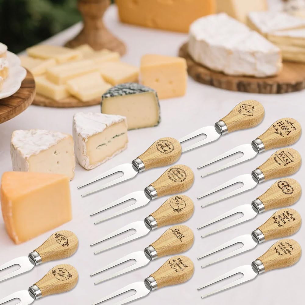 Personalized Wedding Favors with Thank You Cards, Custom Wooden Cheese Knife and Fork, Housewarming Party Favors Set of 6-100