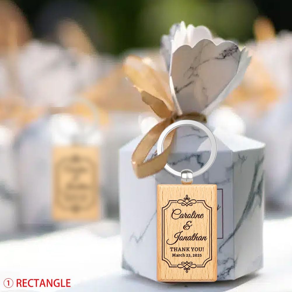 Wedding Favor Gifts for Guests, Personalized Name Keychains, Custom Natural Wooden Key Chain, Pack of 15 to 100
