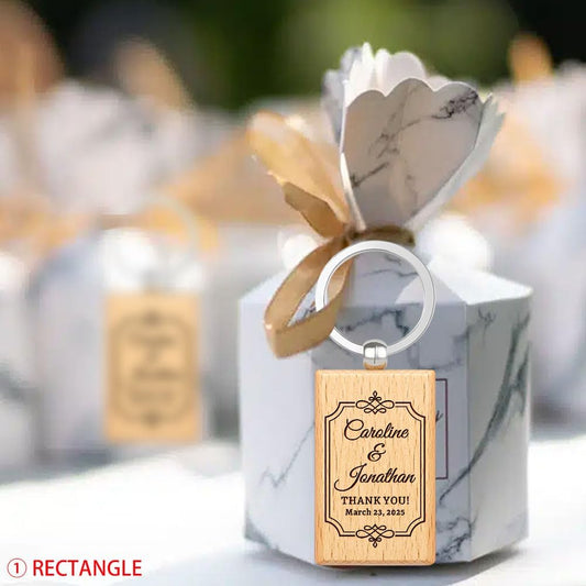 Wedding Favor Gifts for Guests, Personalized Name Keychains, Custom Natural Wooden Key Chain, Pack of 15 to 100
