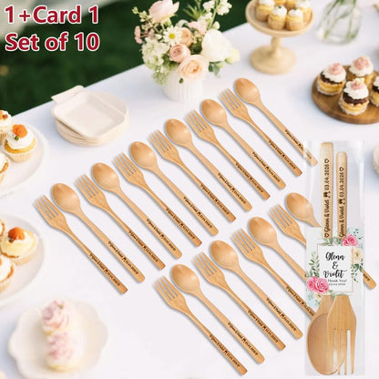 Personalized Wedding Favors with Thank You Cards, Custom Wooden Spoons & Forks, Housewarming Party Favors, Gifts for Party Guests Set of 10-100