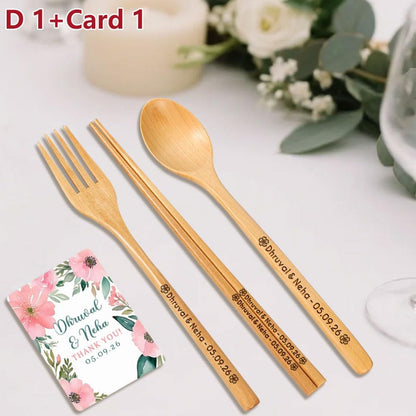 Personalized Wedding Favors with Thank You Cards, Custom Wooden Spoons & Forks & Chopsticks, Housewarming Party Favors, Gifts for Party Guests Set of 5-100
