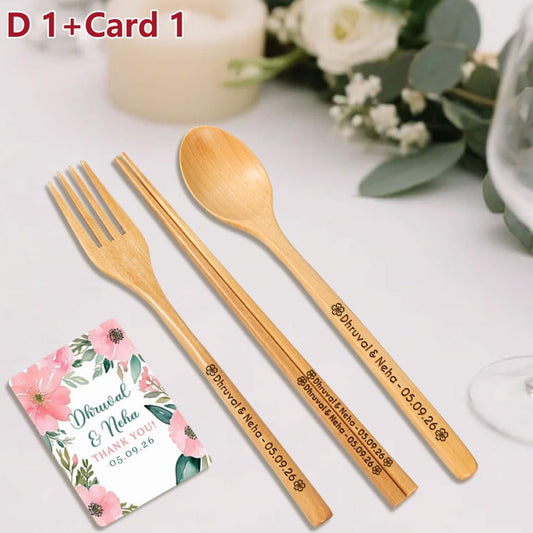 Personalized Wedding Favors with Thank You Cards, Custom Wooden Spoons & Forks & Chopsticks, Housewarming Party Favors, Gifts for Party Guests Set of 5-100