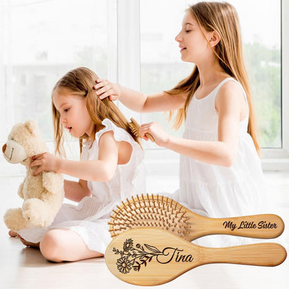 Personalized Hair Brush Gifts for Sister from Sister, Custom Name & Birth Month Flower Comb for Best Friends, Natural Wooden Brush Christmas Birthday Gifts for Soul Sisters